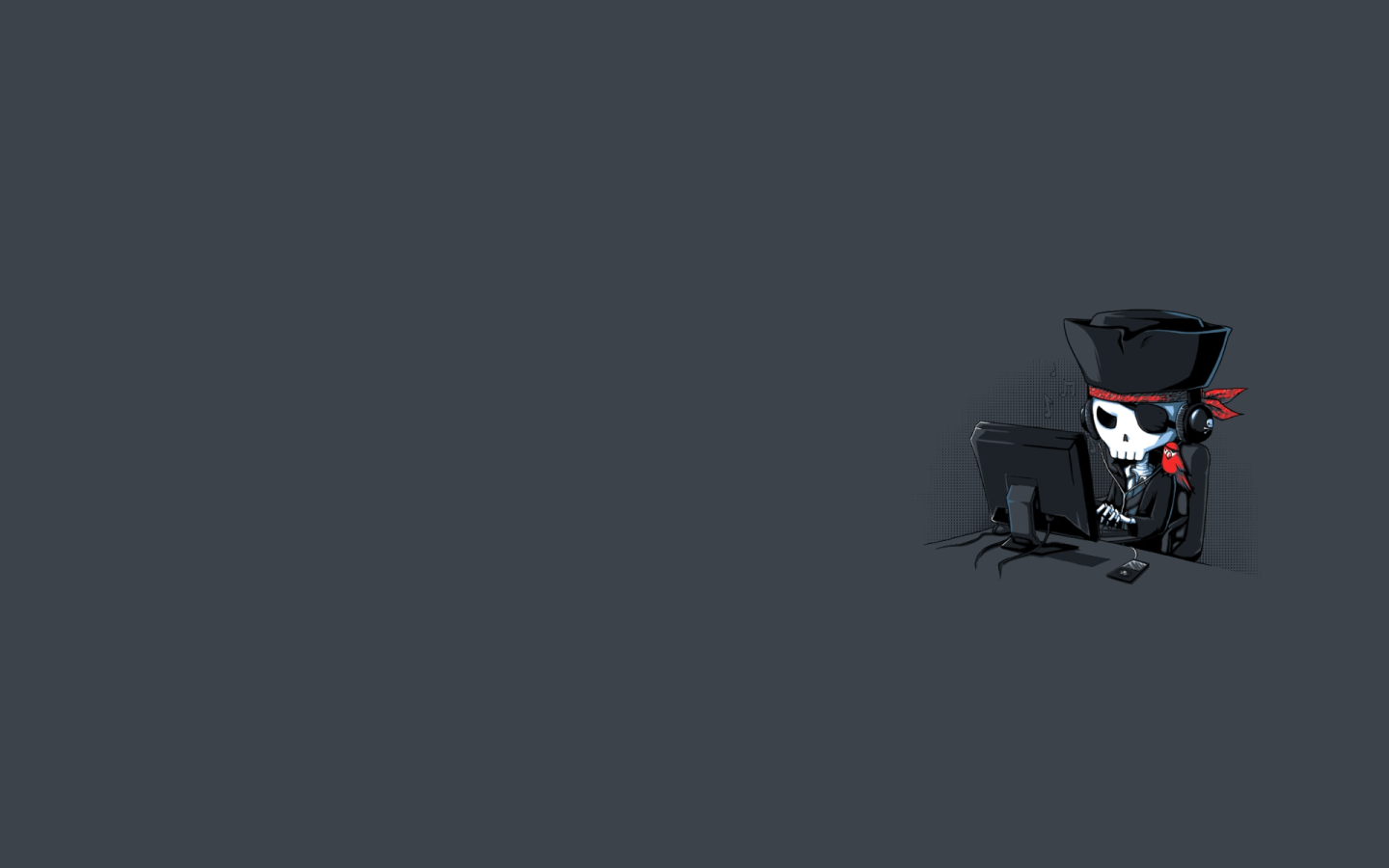 Пират за компьютером, серый фон