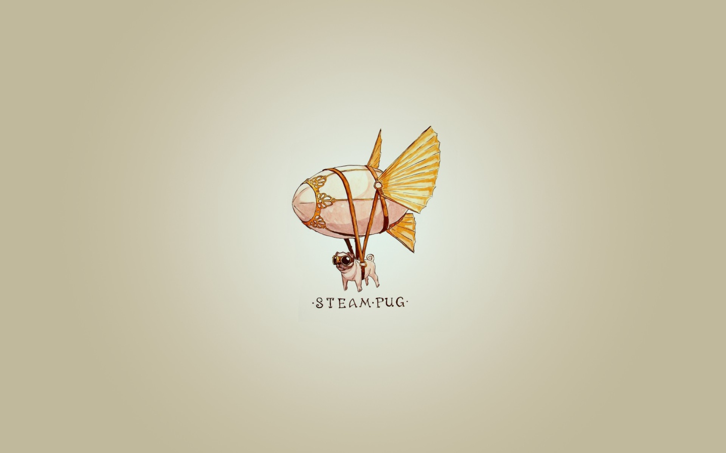 Мопс на дирижабле, серый фон