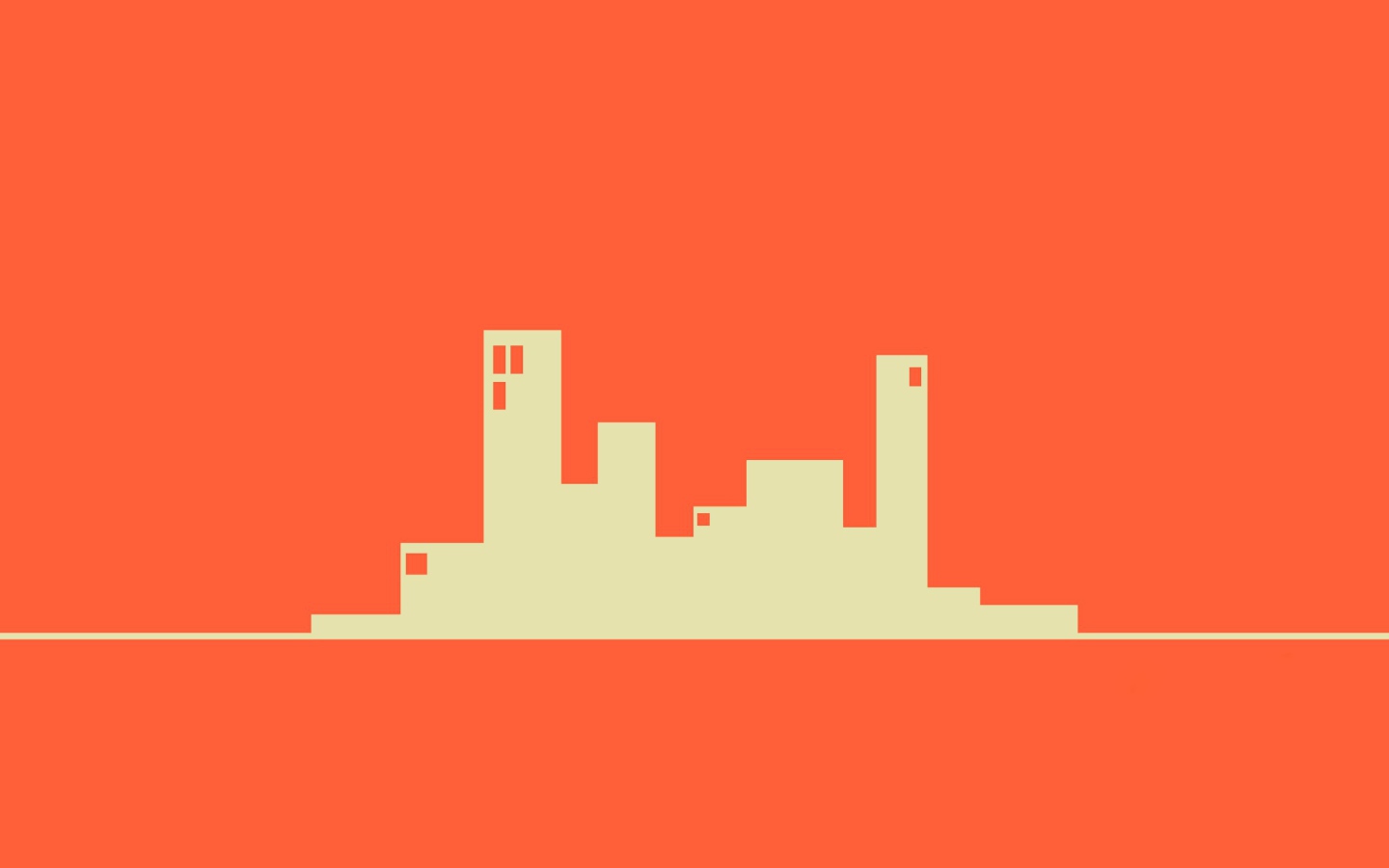 Силуэты зданий, оранжевый фон