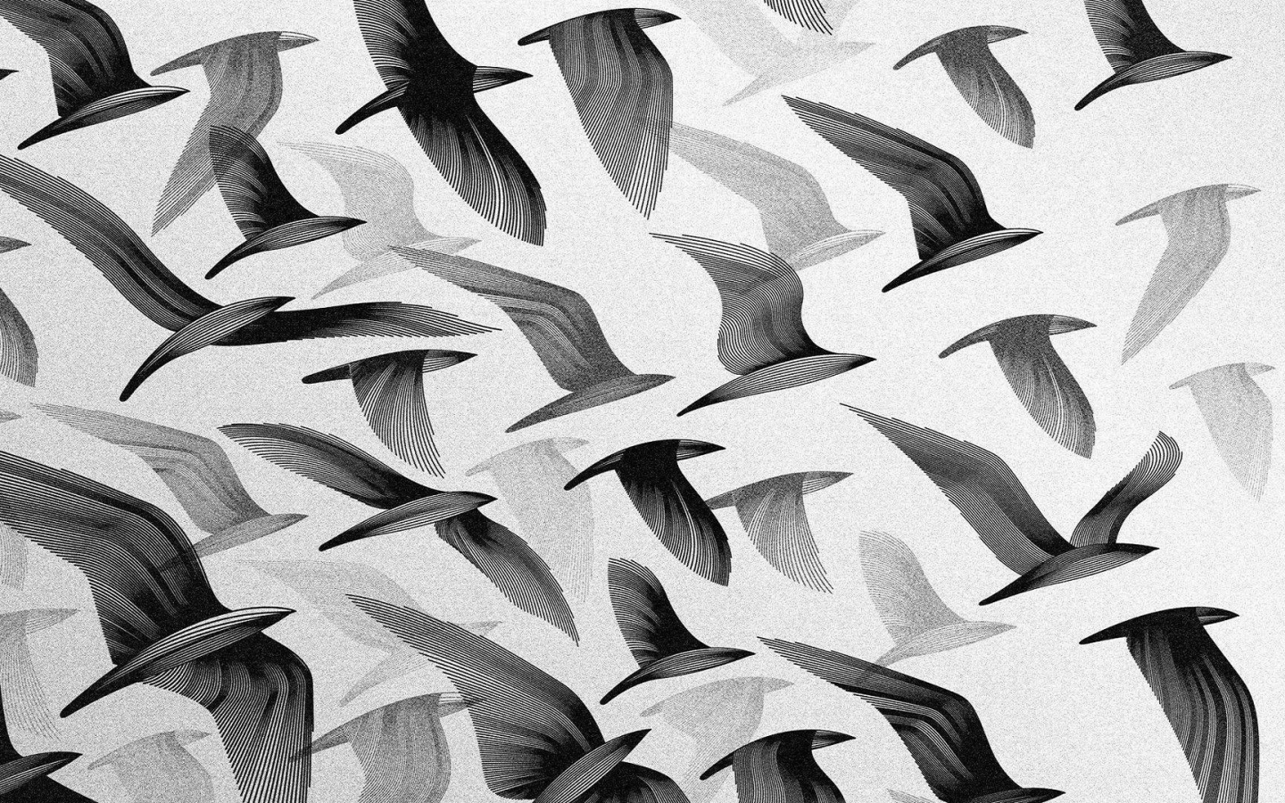 Черные птицы, серый фон