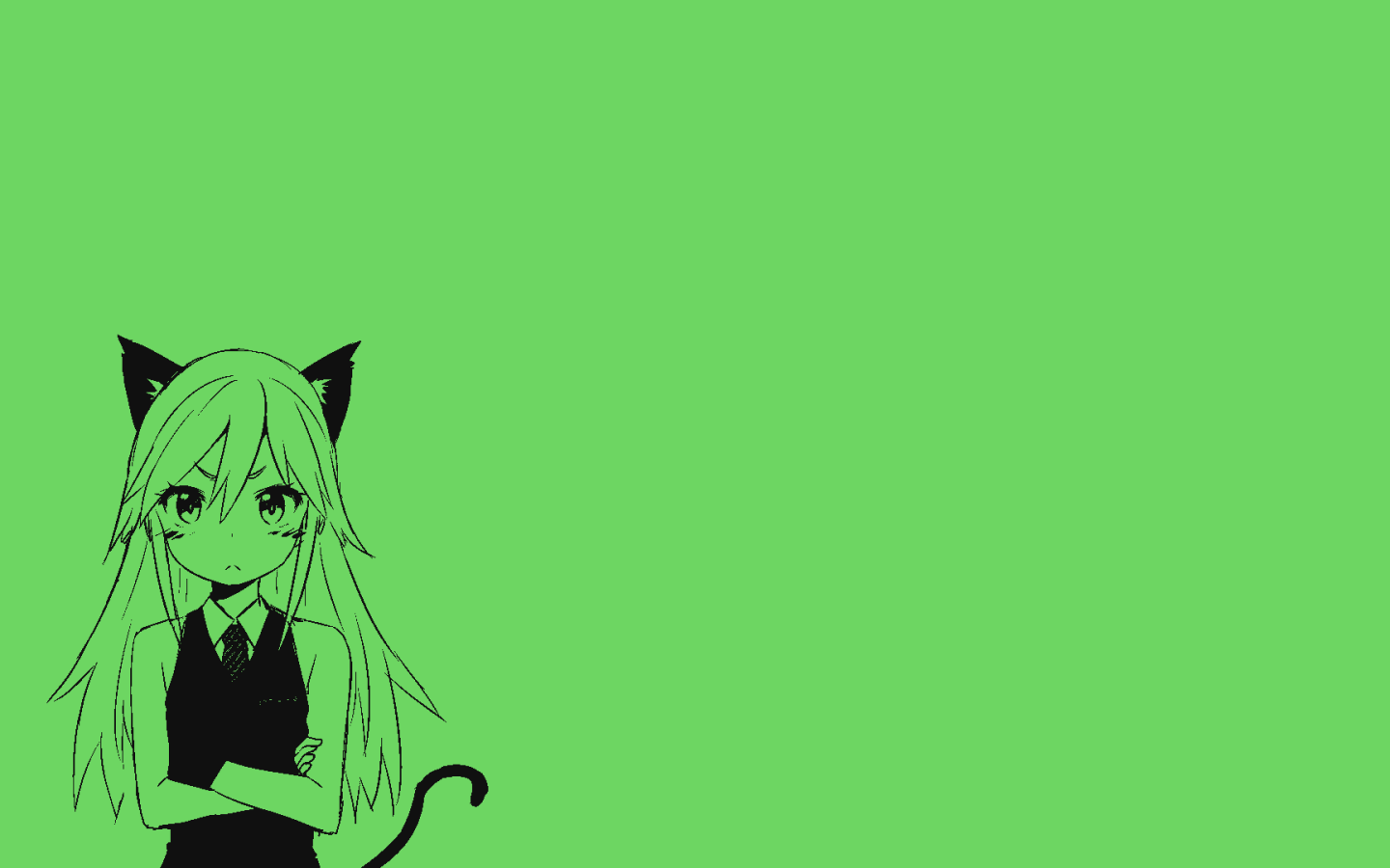 Девушка кошка, аниме зеленый фон