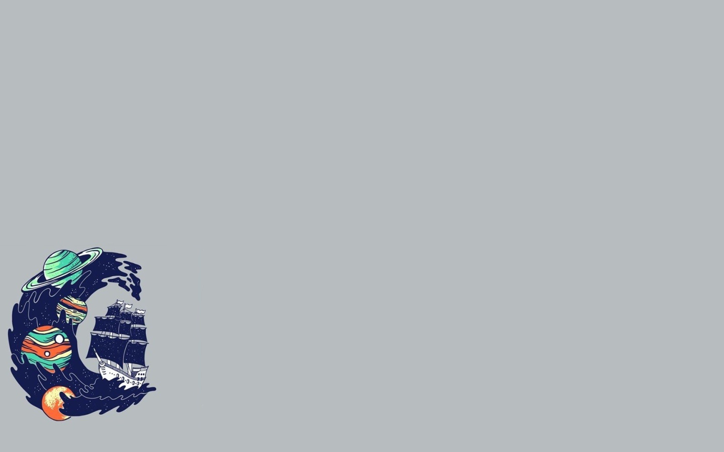 Волна захлестывает корабль, серый фон