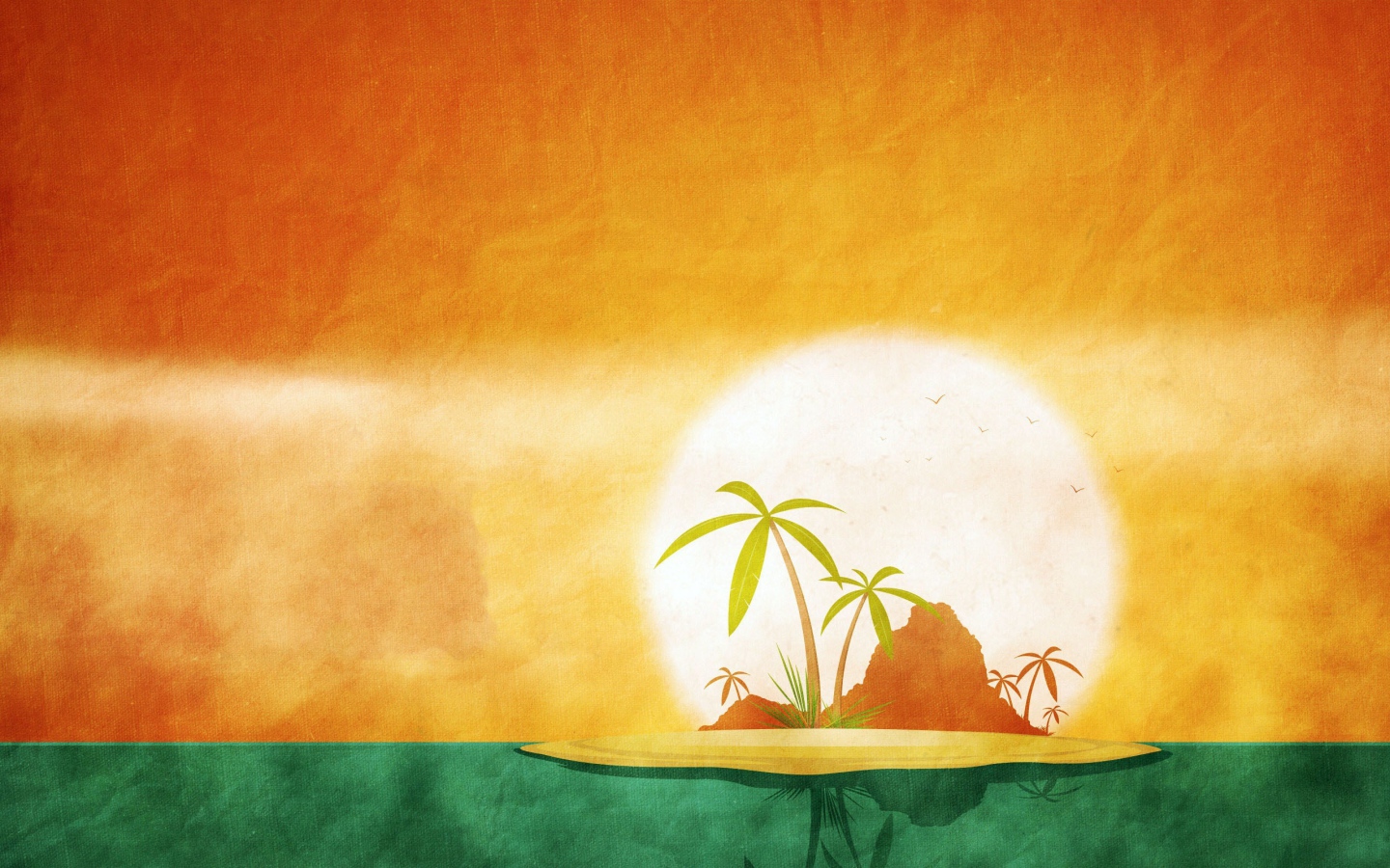 Тропический остров, оранжево зеленый фон