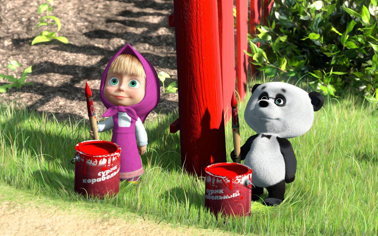 Маша красит забор, мультфильм Маша и медведь
