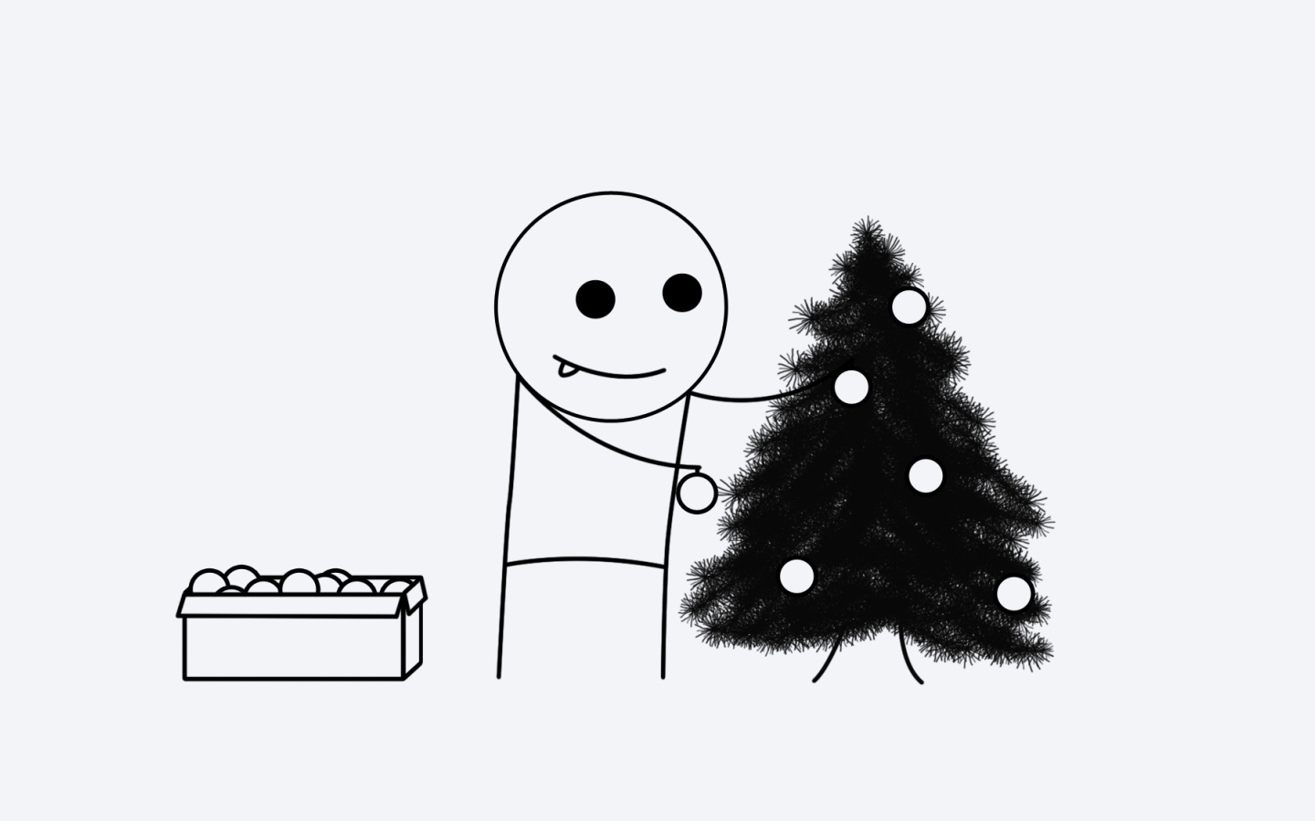 Нарисованный человек украшает елку