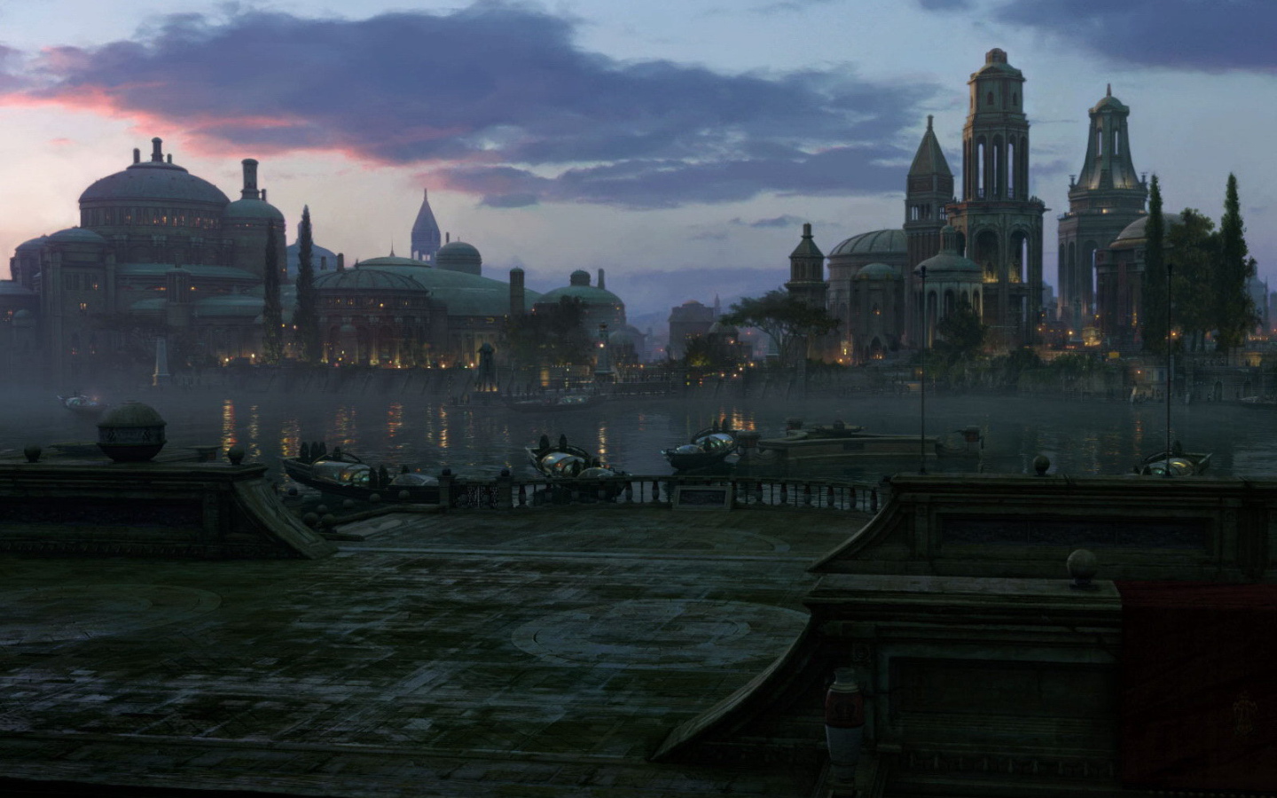 Крыша здания в вечернем городе