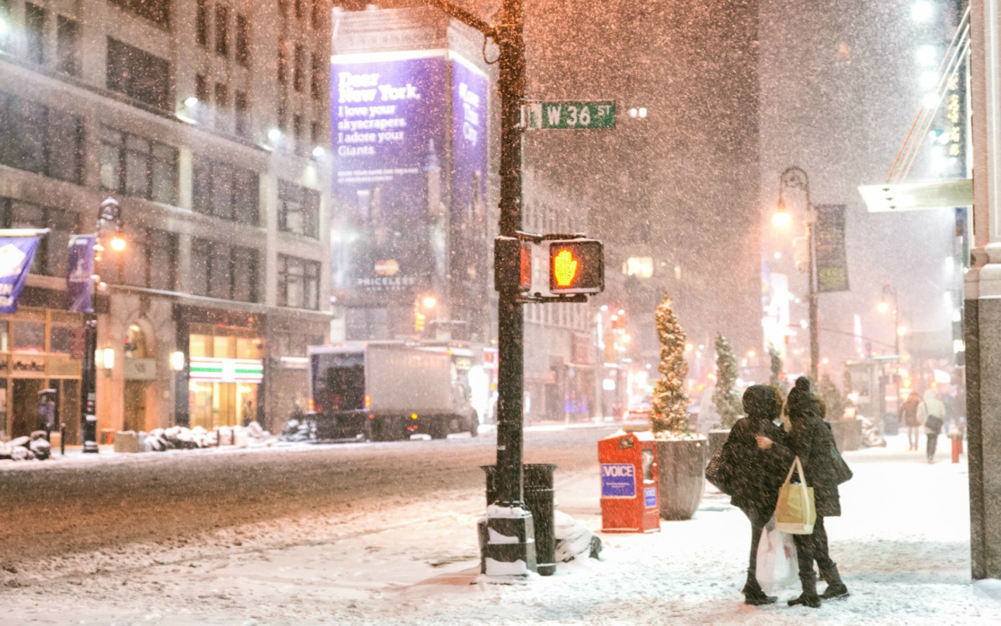 Зимний снегопад в Нью-Йорке