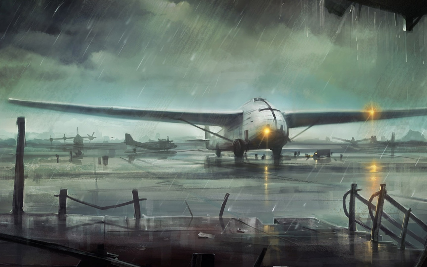 Самолеты в аэропорту во время непогоды