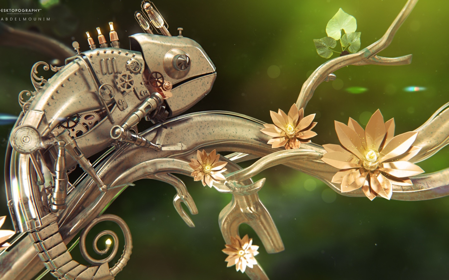 Металлический хамелеон на железной ветке