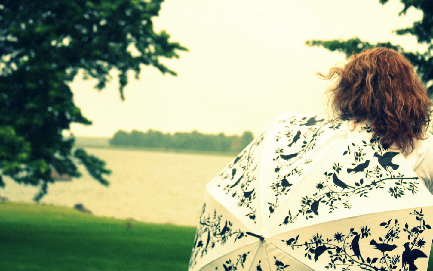 Белый зонт с птицами