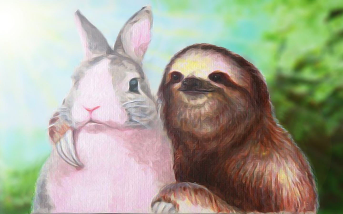 Ленивец обнимает кролика