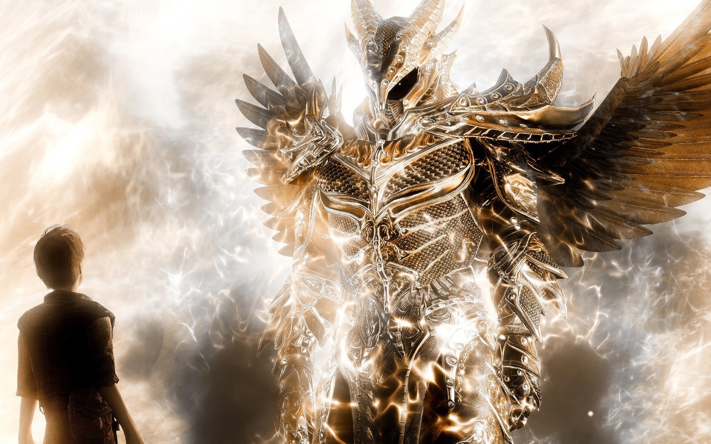 Человек и демон в золотых доспехах