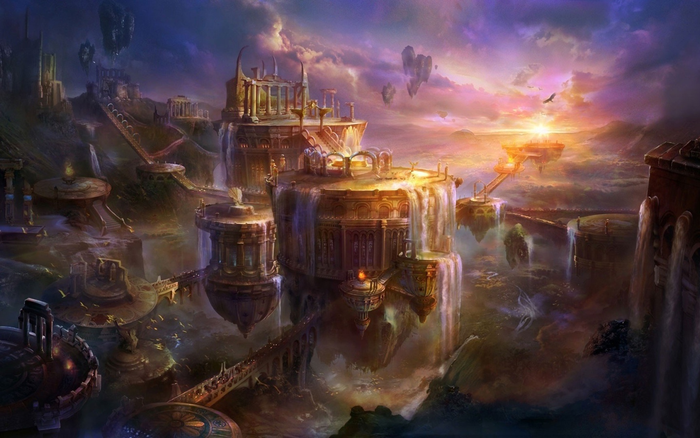 Искусственные водопады в фэнтези городе