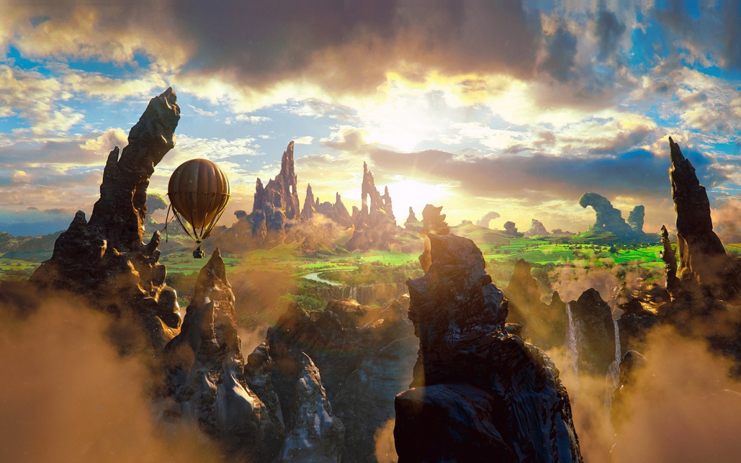 Воздушный шар летит над скалами