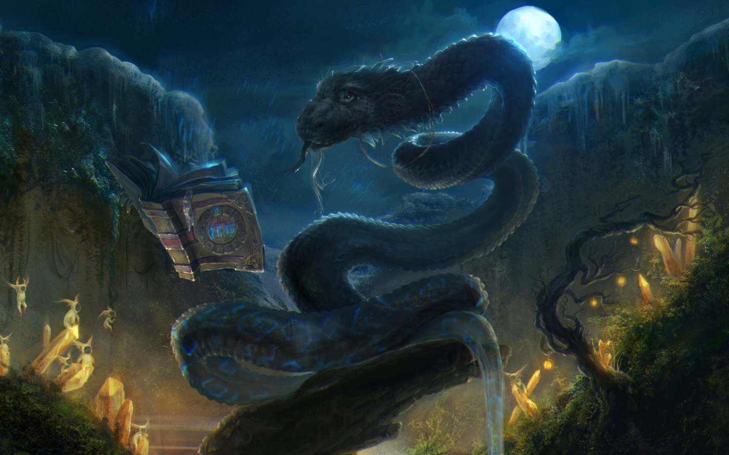 Дракон читает магическую книгу