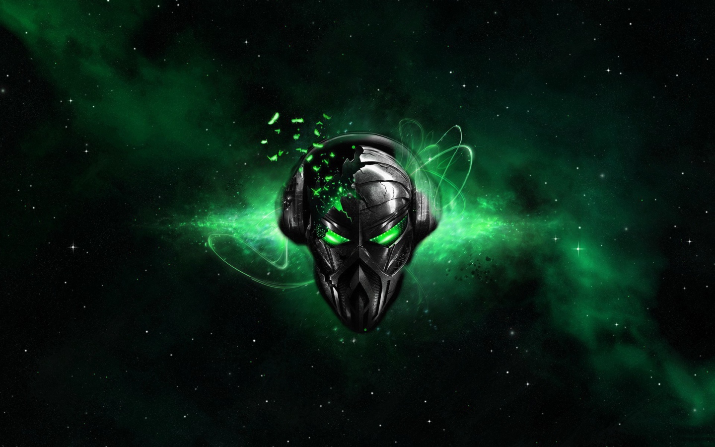 Лицо пришельца на фоне зеленых звезд