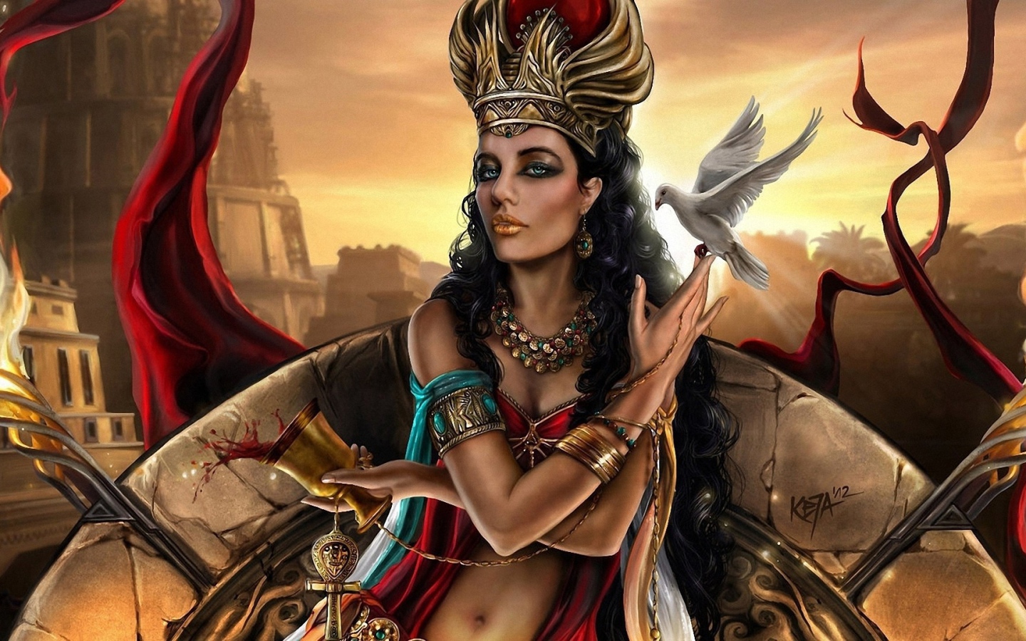 Фэнтези девушка с голубем на руке