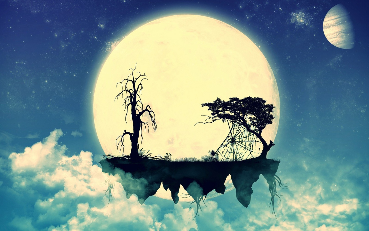 Парящий остров на фоне Луны