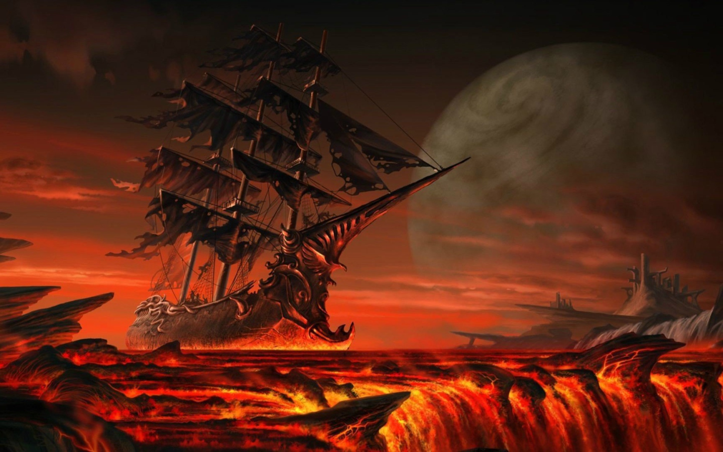 Корабль призрак в огненном море