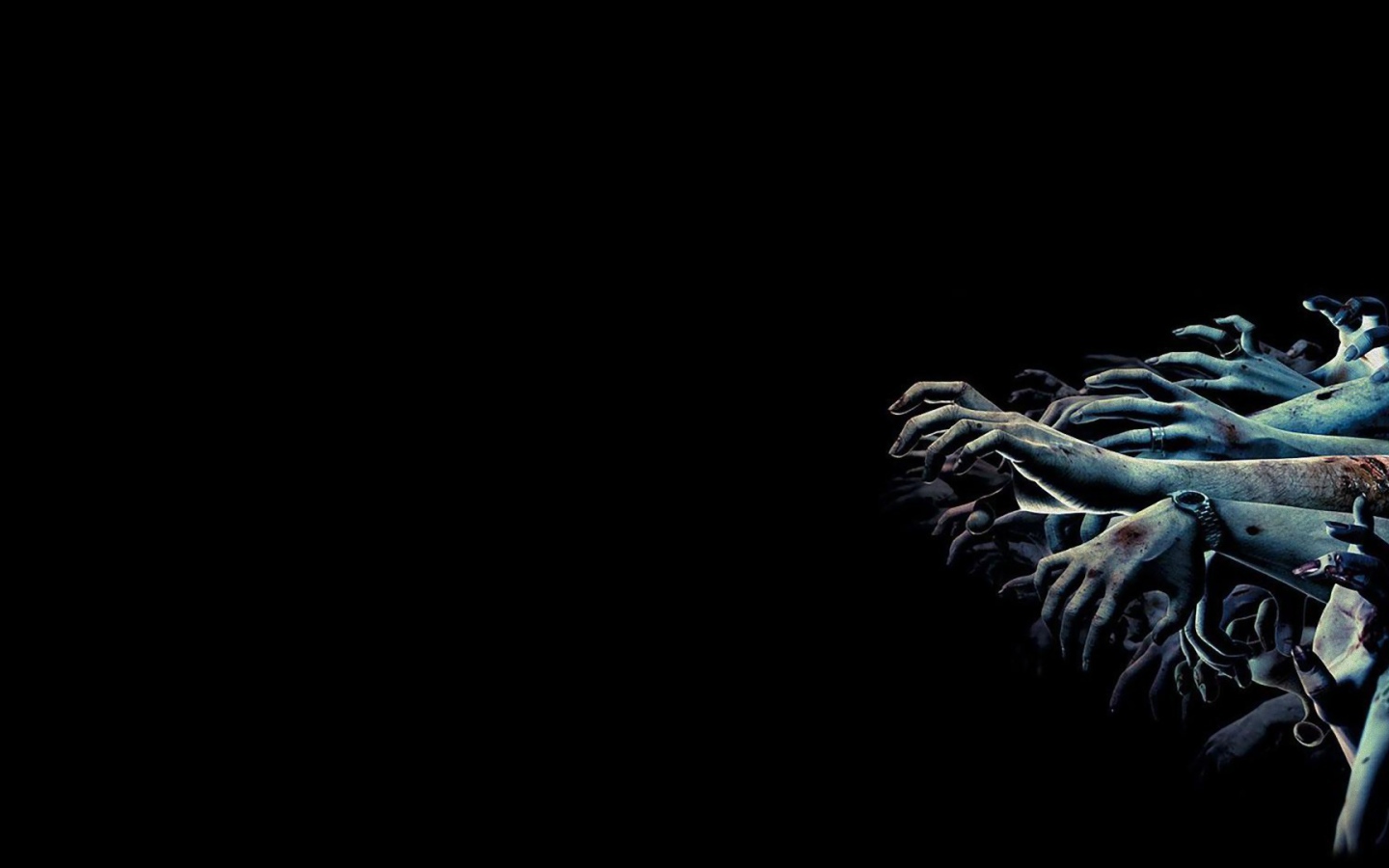 Руки толпы зомби на черном фоне