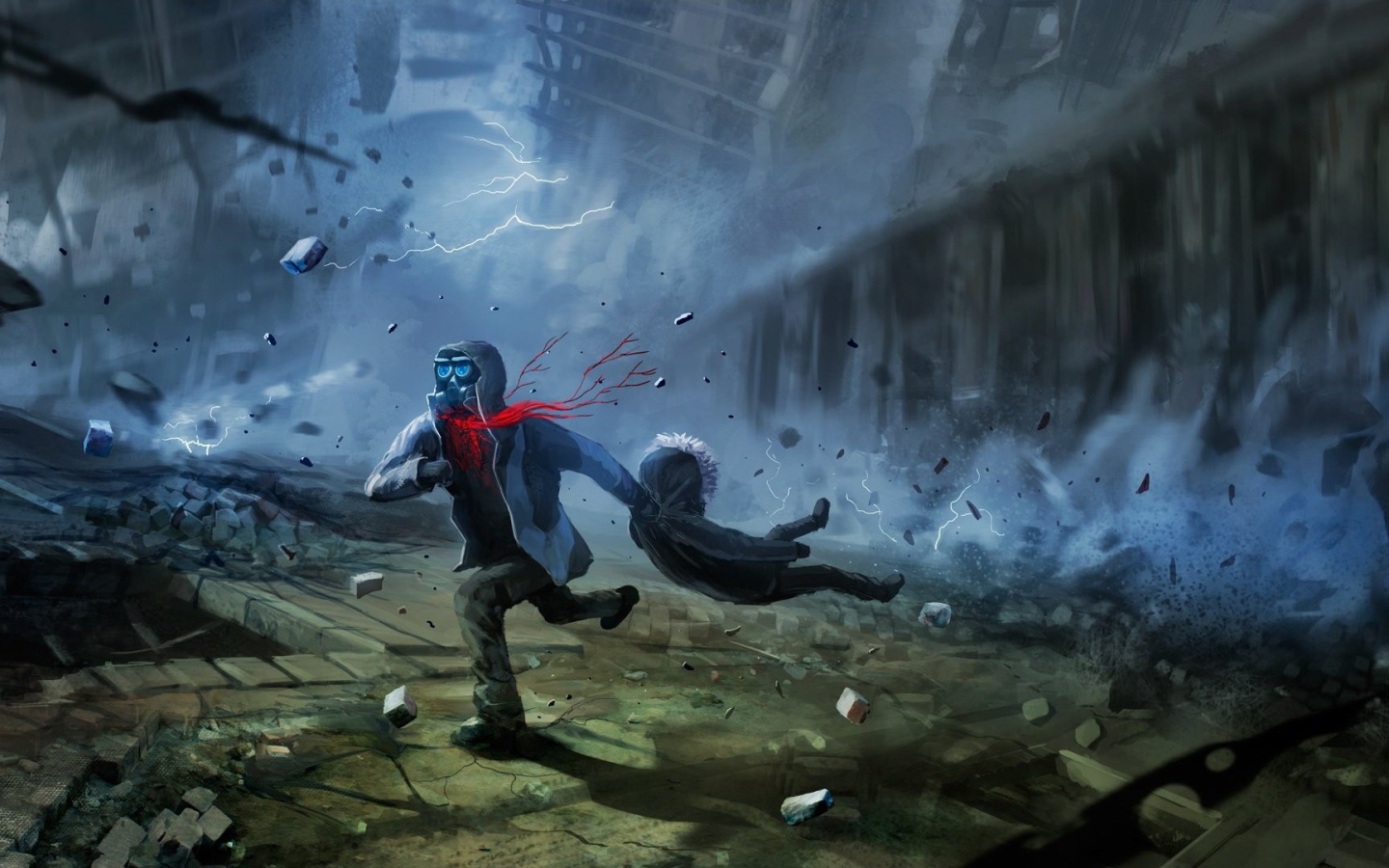 Человек спасает друга от взрыва