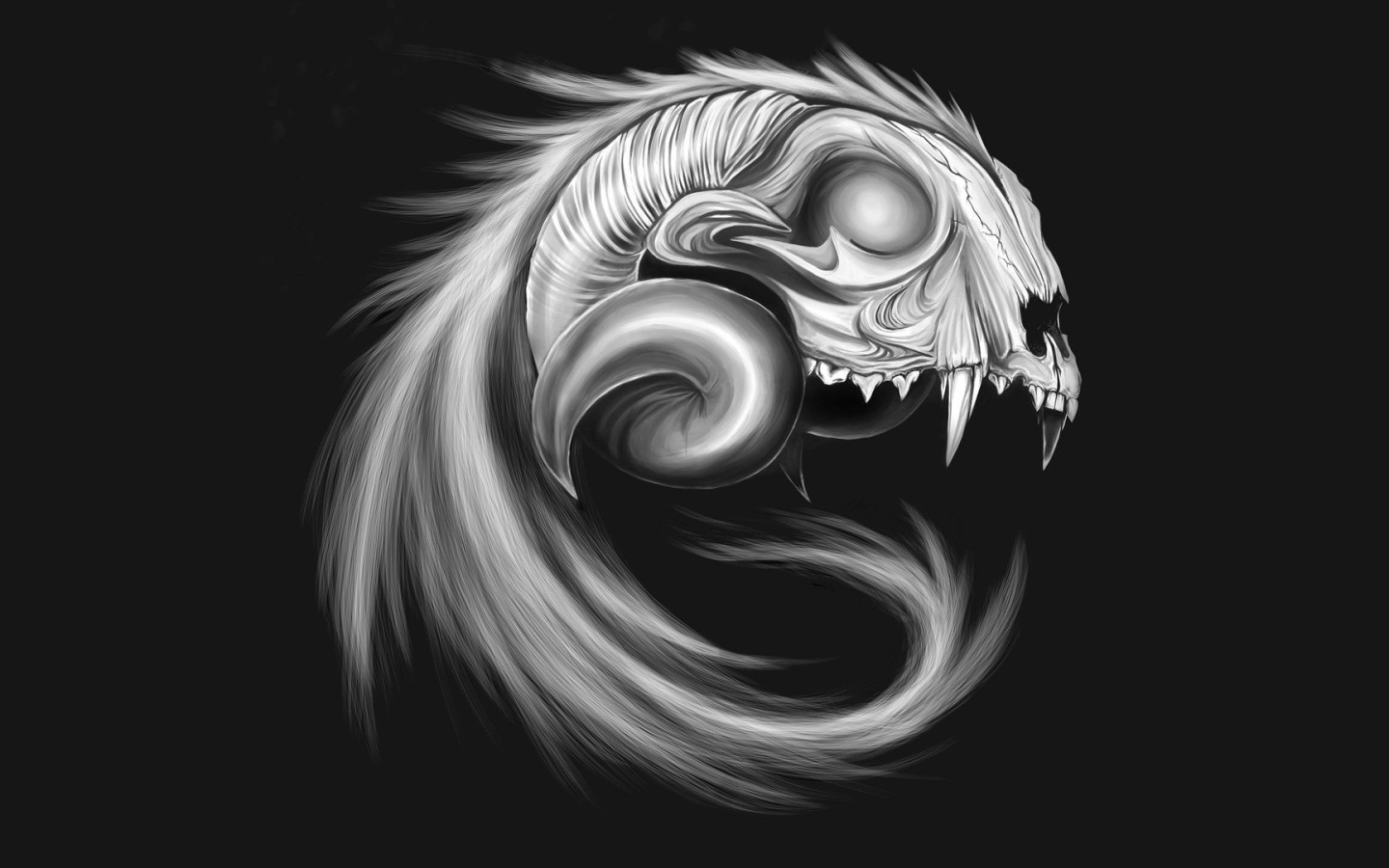 Череп сказочного животного, серый фон