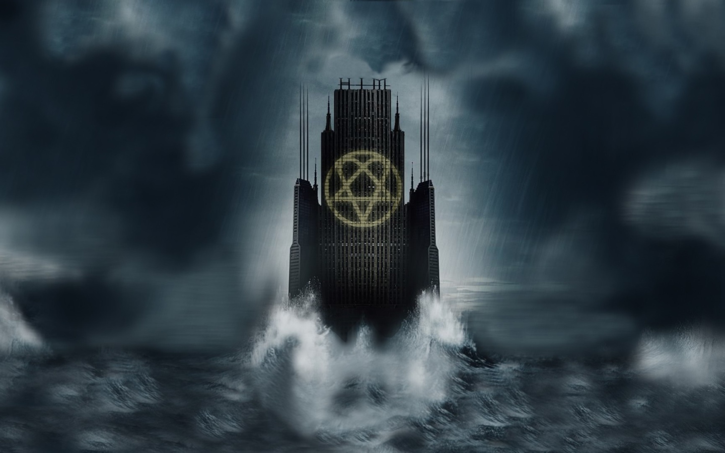 Символ на небоскребе в воде