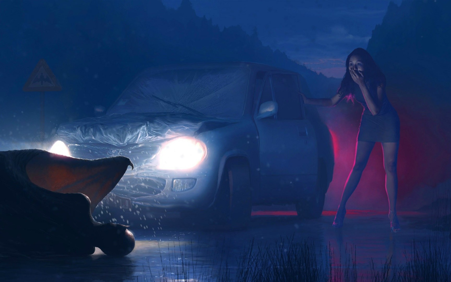 Девушка сбила монстра