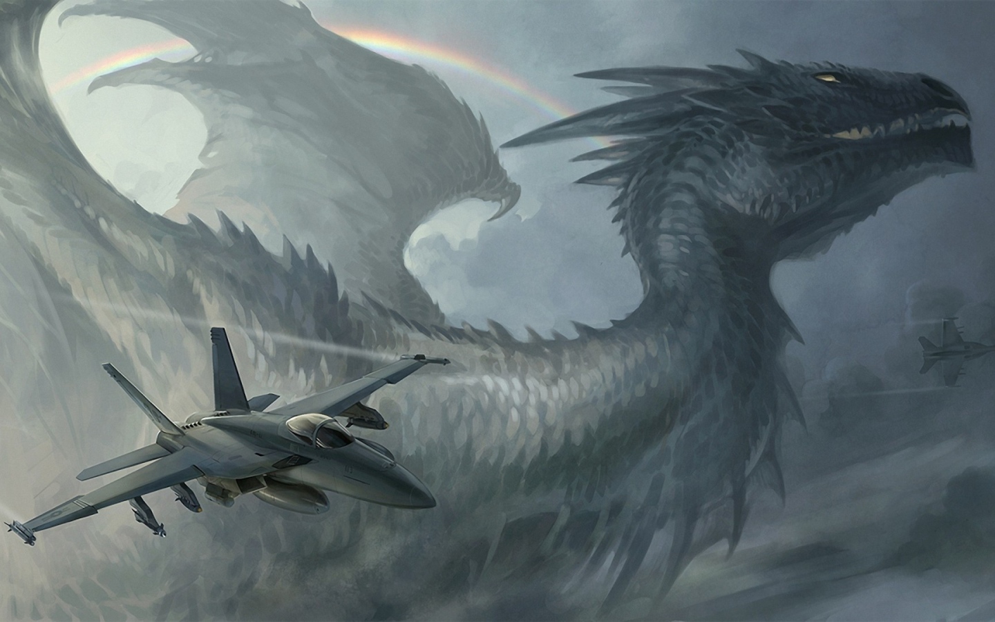 Самолет на фоне дракона