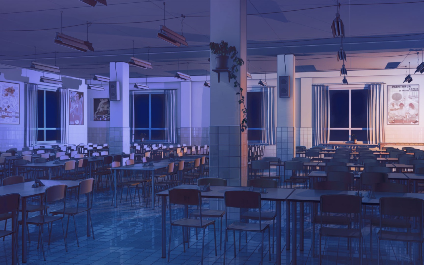 Ночь в столовой в игре Бесконечное лето