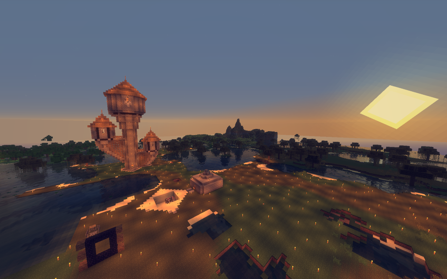 Солнце над равниной в игре Minecraft