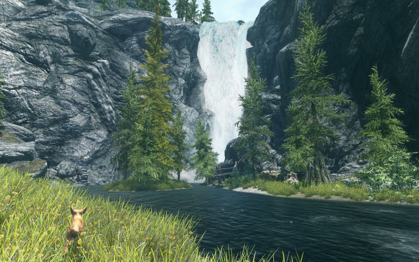 Водопад в зарослях в игре The Elder Scrolls V Skyrim