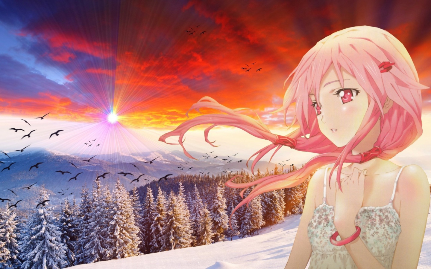 Зимний пейзаж в игре Guilty Crown