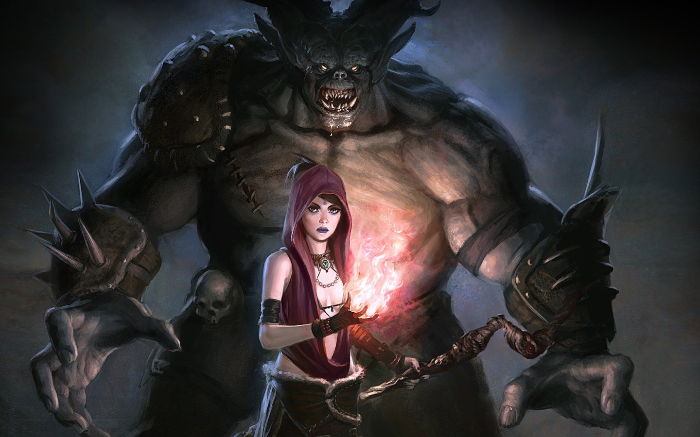 Колдунья с монстром в игре Dragon Age Origins