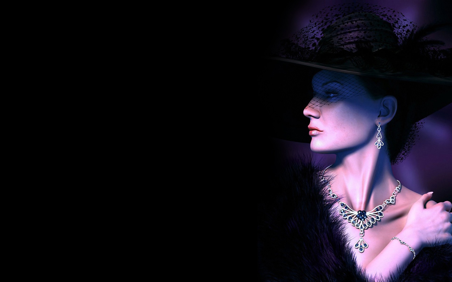 Девушка в старинной шляпе, черный фон