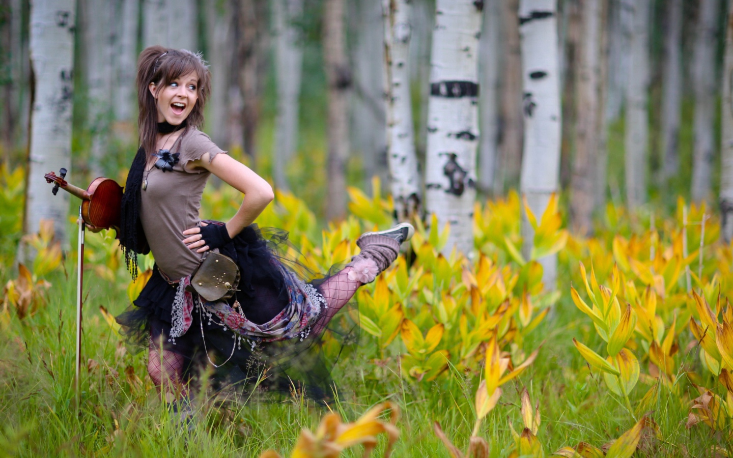 Скрипачка в березовой роще