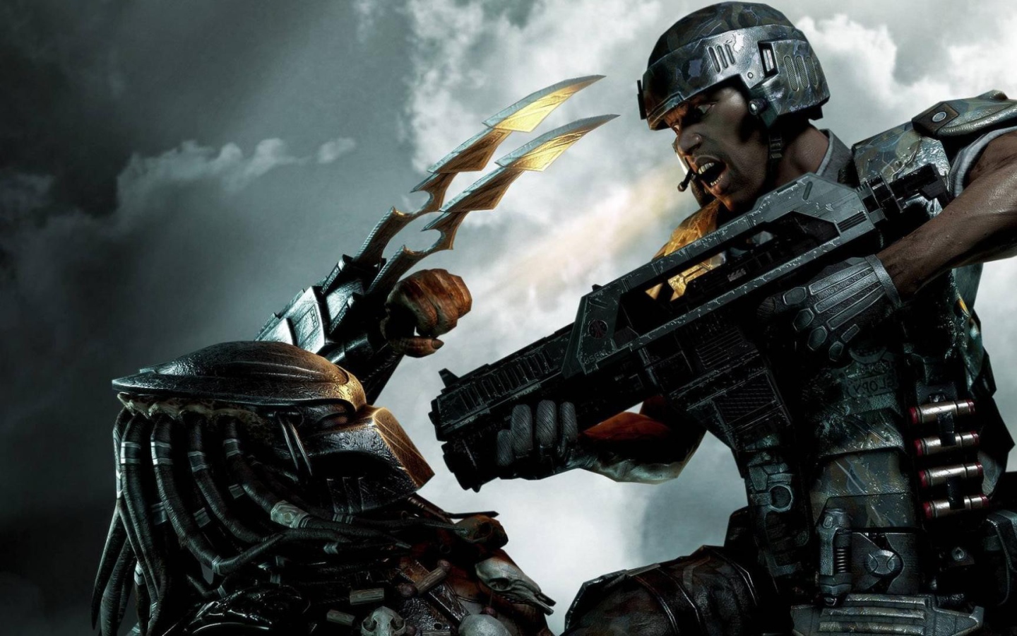 Солдат убивает пришельца из фильма Хищник