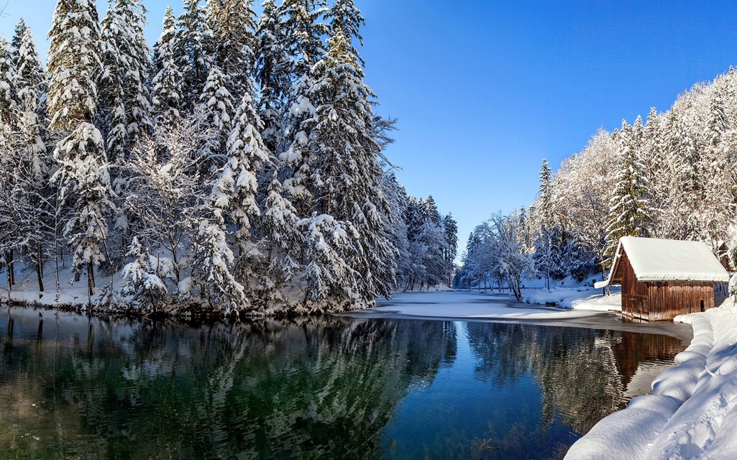 Участок чистой воды на зимней реке