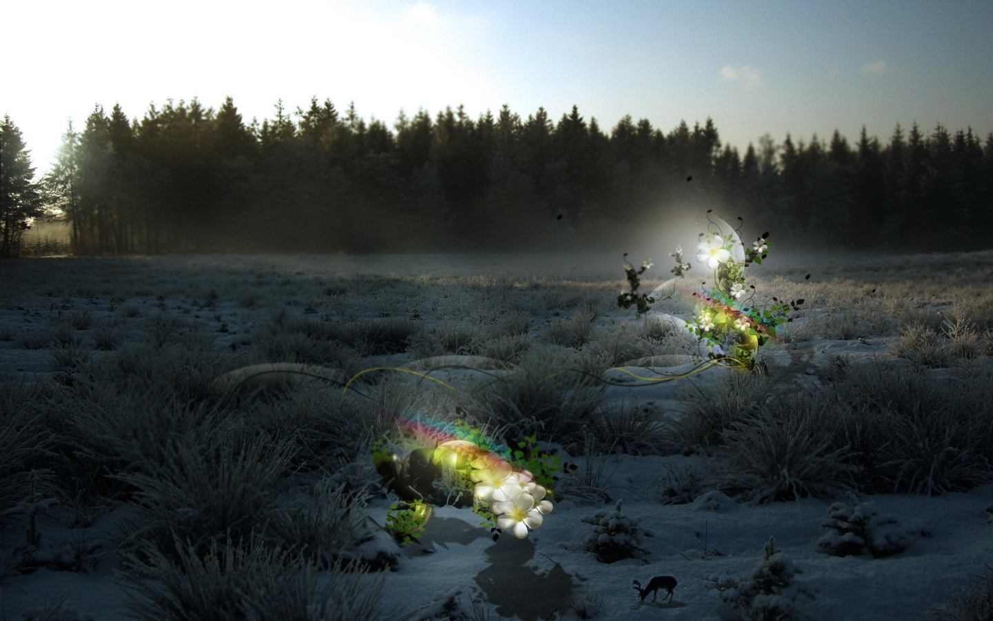 Цветы на зимнем пейзаже