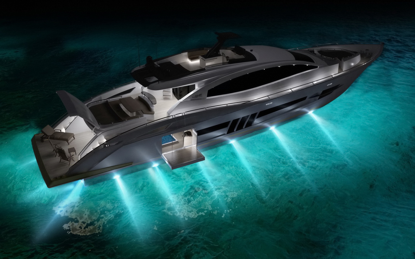 Яхта освещает дно моря