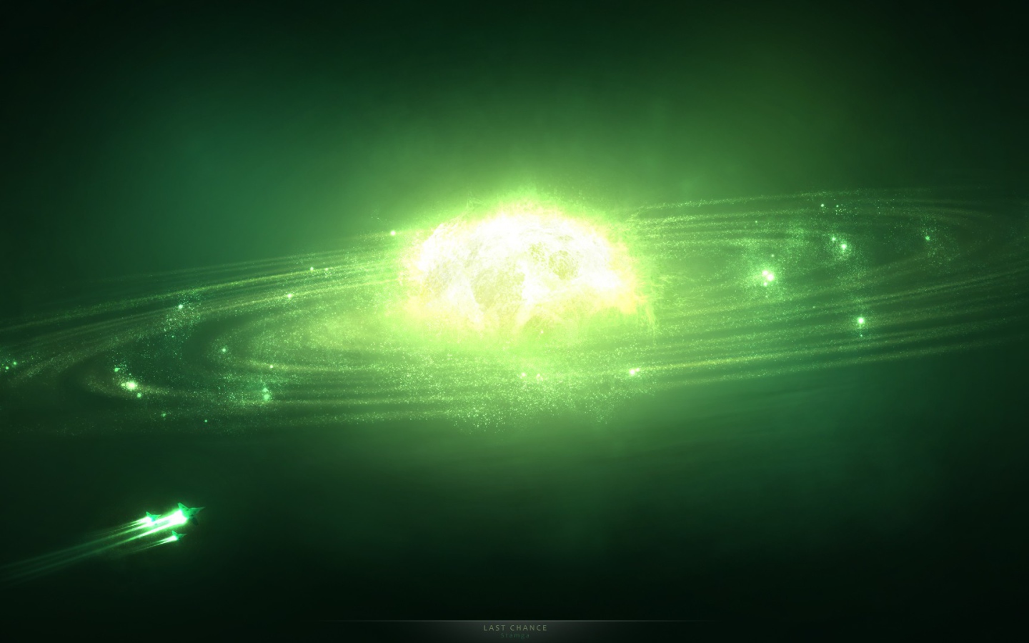 Планетная система в зеленой дымке