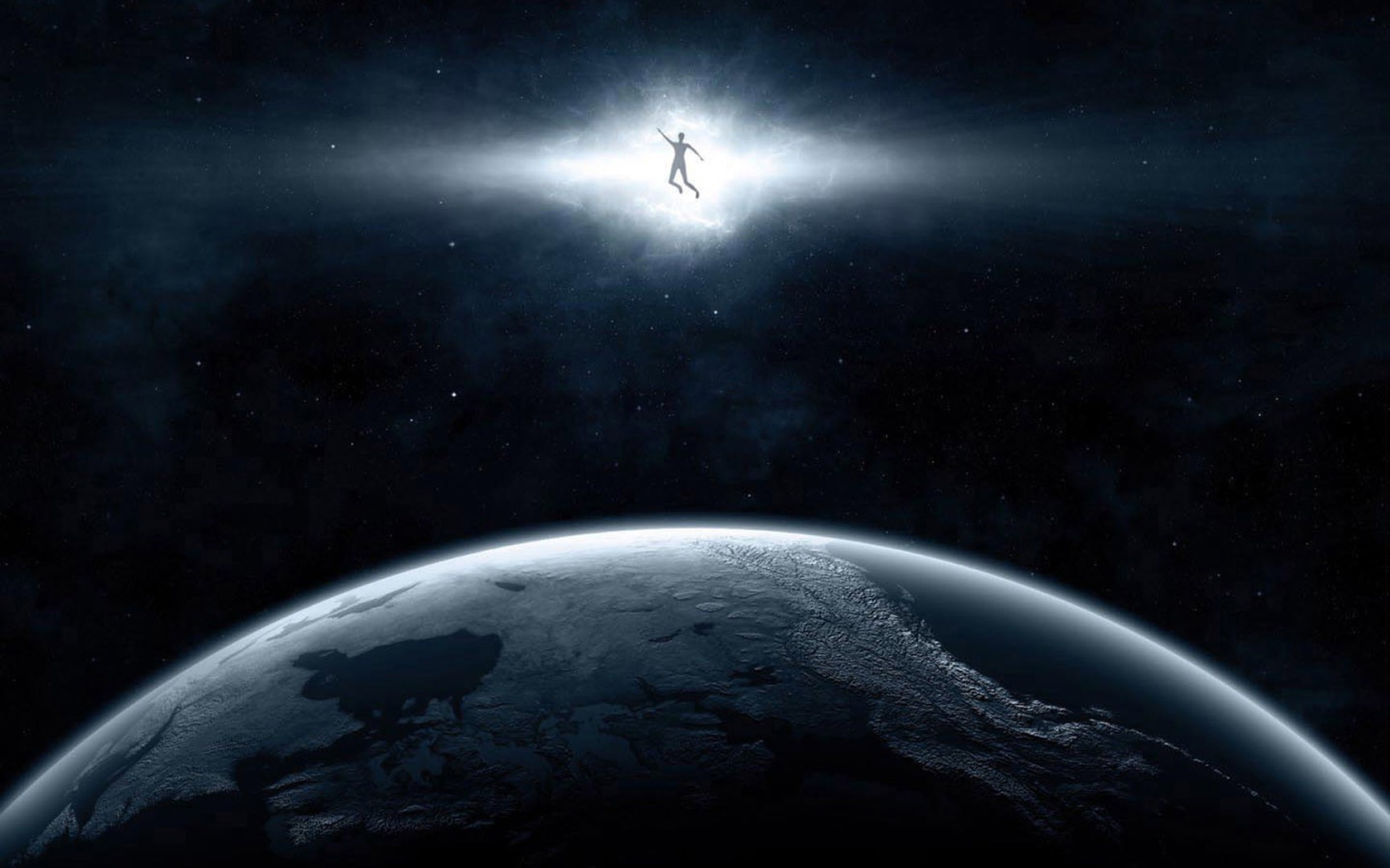 Человек в луче над планетой