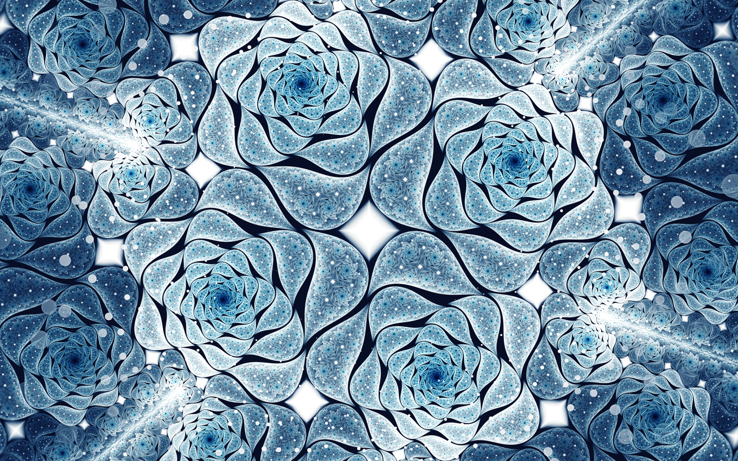 Голубые абстрактные цветы, фрактальный рисунок