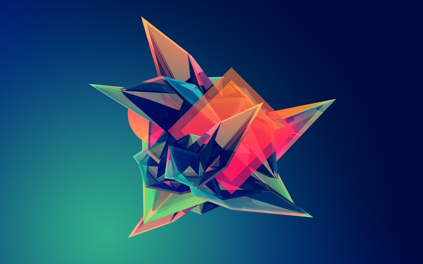 Разноцветный остроугольный кристалл на синем фоне 