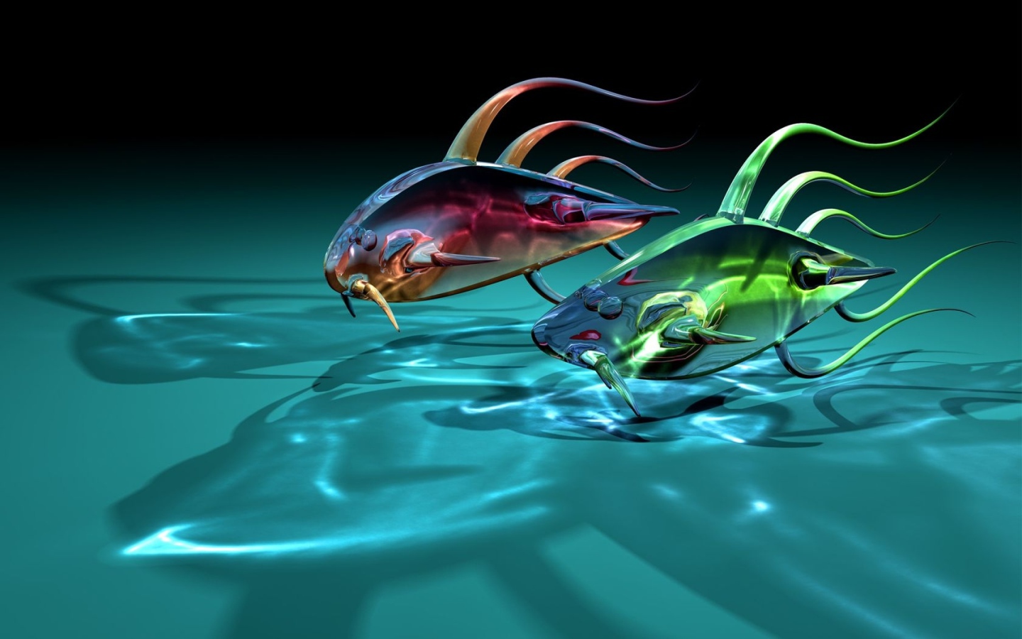 Две прозрачные стеклянные рыбки 3д графика 