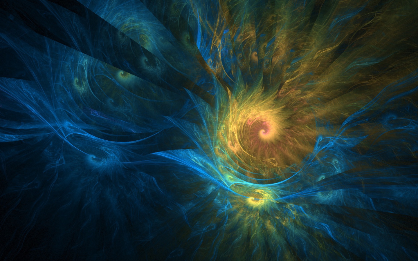 Желто - голубые спиральные фракталы  