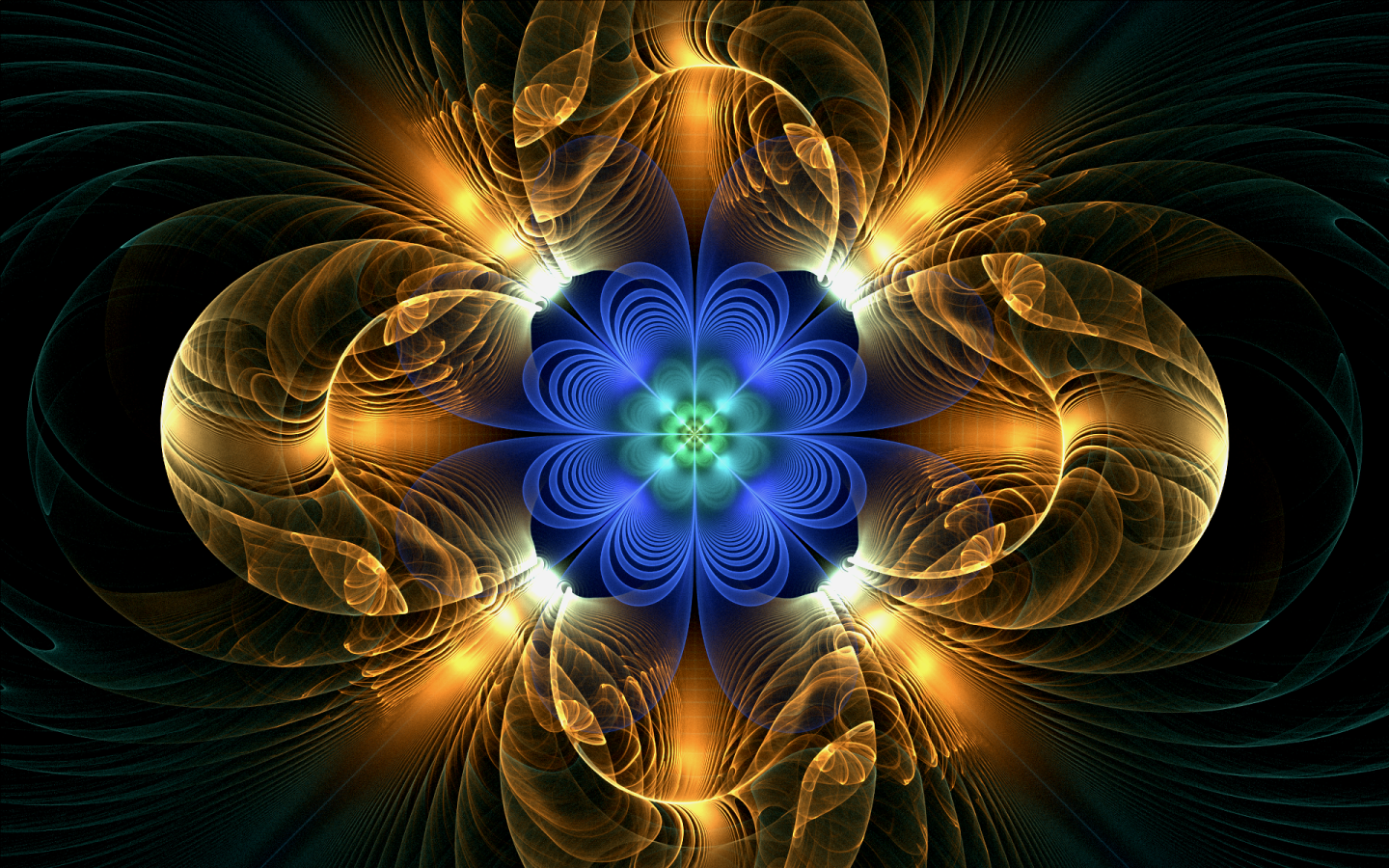 Желто голубой абстрактный фрактальный цветок 