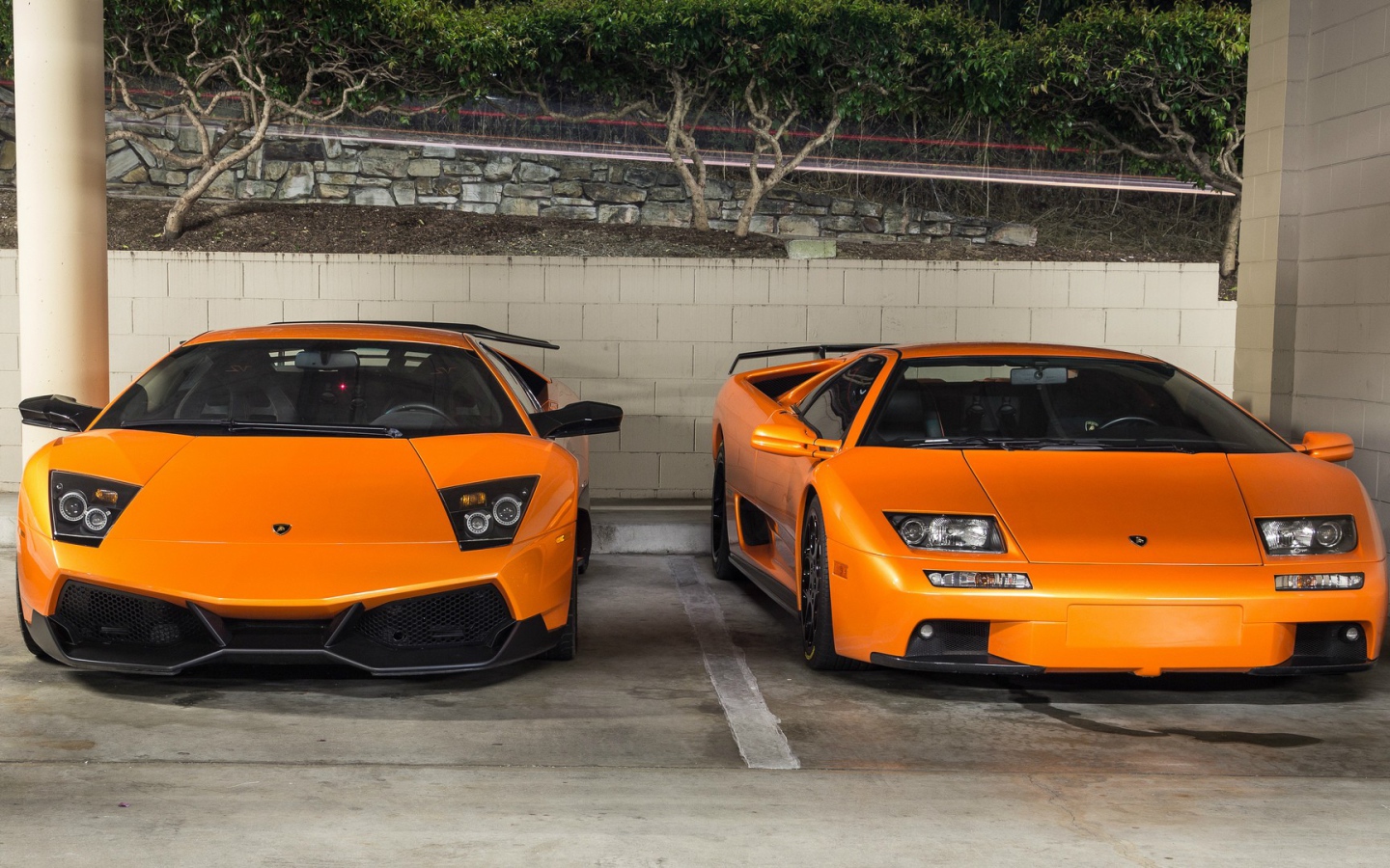 Оранжевые спортивные автомобили Lamborghini Murcielago и Lamborghini Diablo 