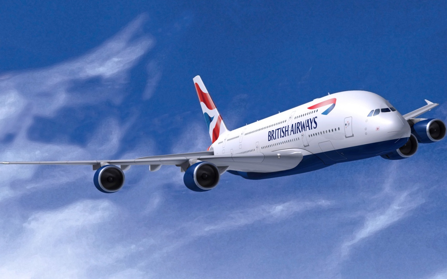 Airbus A380 авиакомпании British Airways на фоне голубого неба