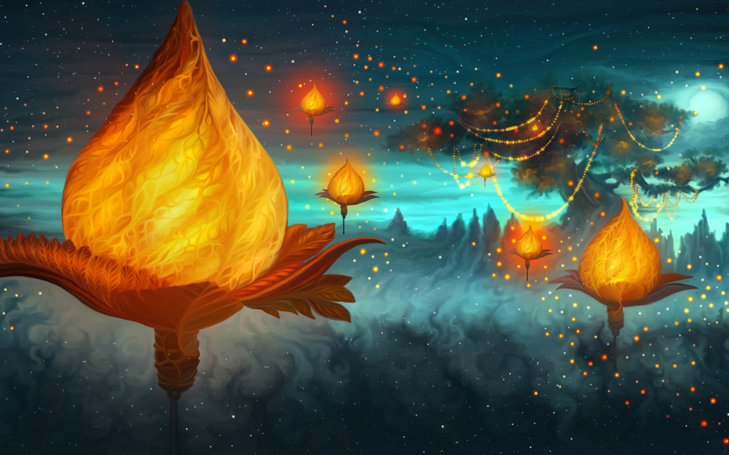 Фантастические светящиеся растения ночью